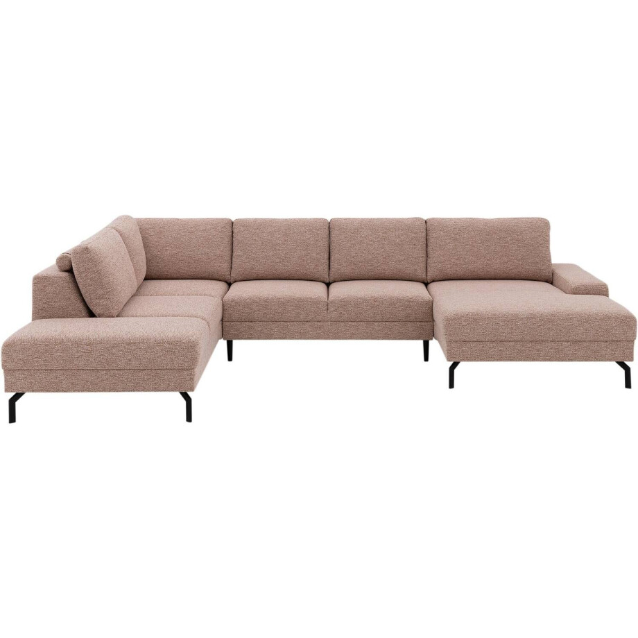 Goossens Bank Valdena roze, stof, 3-zits, met ligelement links met chaise longue rechts afbeelding 1