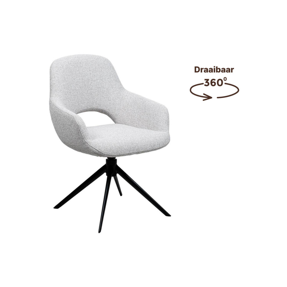 Goossens Stoel Bonna lichtgrijs stof graden draaibaar met returnfunctie met armleuning, modern design afbeelding 1