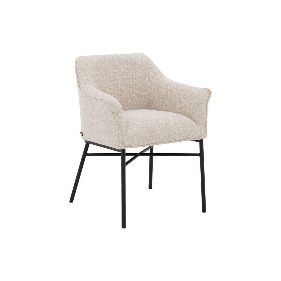 Goossens Eetkamerstoel Rory beige stof met armleuning, elegant chic afbeelding 1