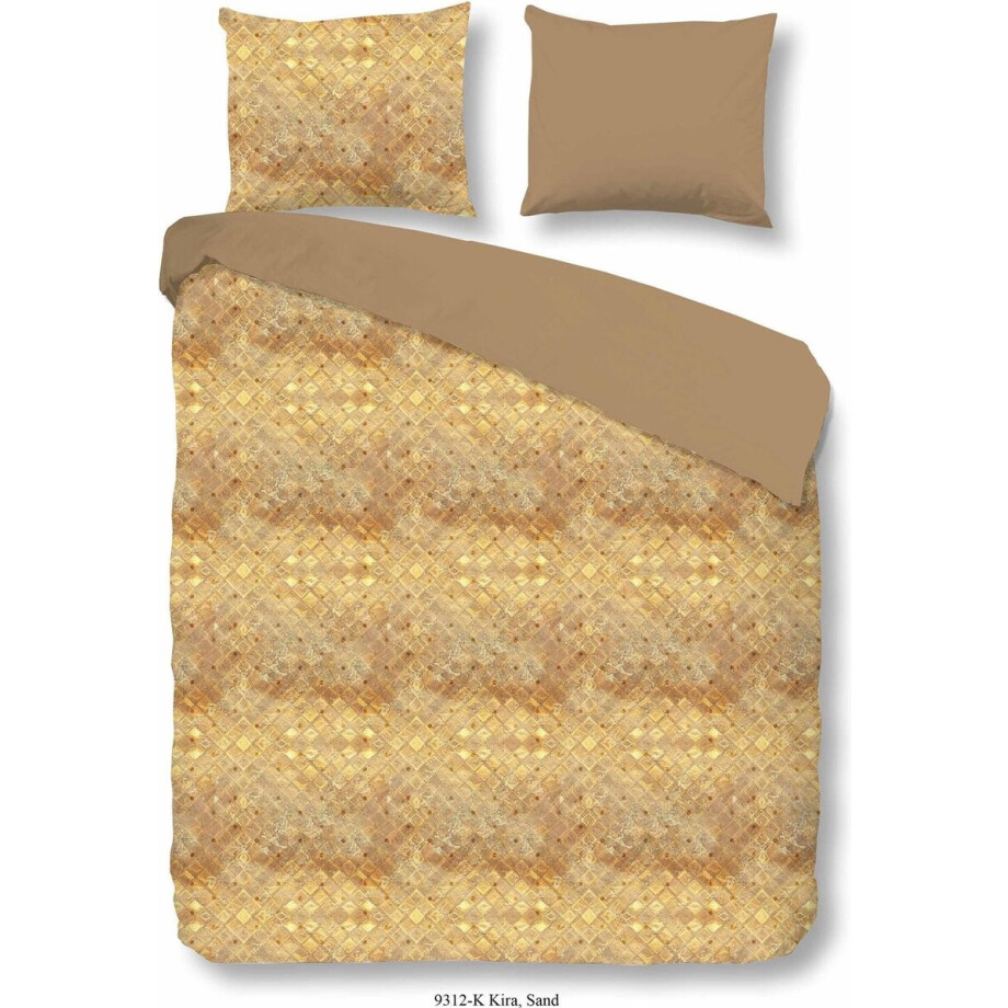 Descanso Kira - Dekbedovertrek - Katoensatijn - Tweepersoons - 200x200/220 cm - Zand afbeelding 1