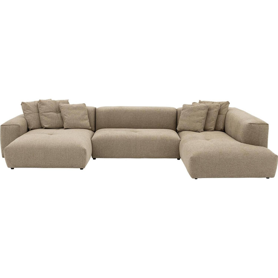 Goossens Bank Lago bruin, stof, met ligelement rechts met chaise longue links afbeelding 1