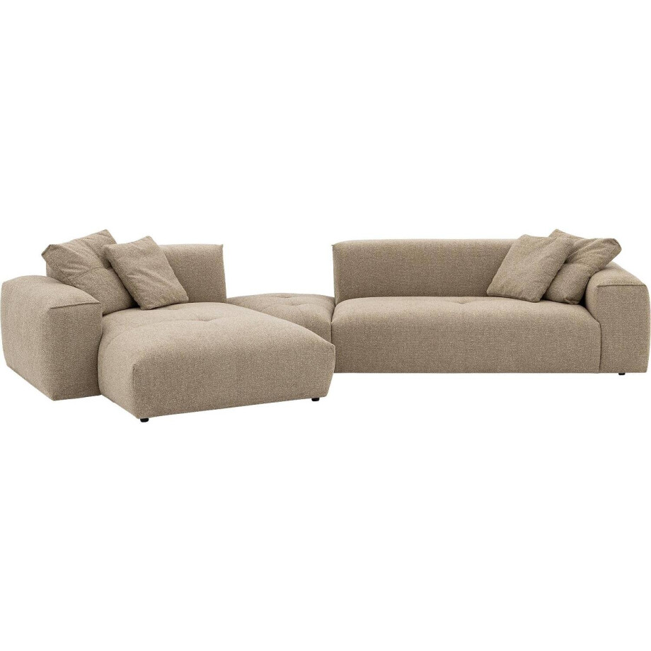 Goossens Bank Lago bruin, stof, 3,5-zits, met chaise longue links afbeelding 1