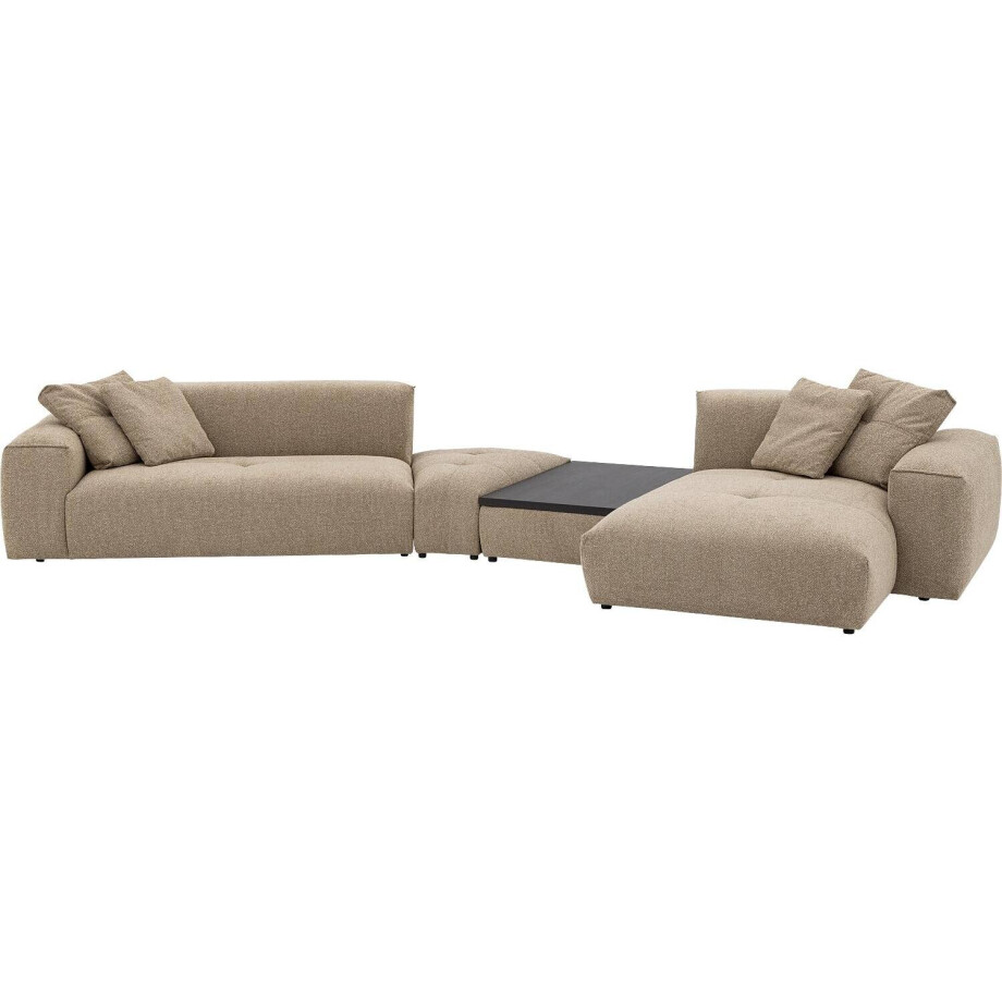 Goossens Bank Lago bruin, stof, 3,5-zits, met chaise longue rechts Goossens Bank Lago bruin, stof, 3,5-zits, met chaise longue rechts afbeelding 1