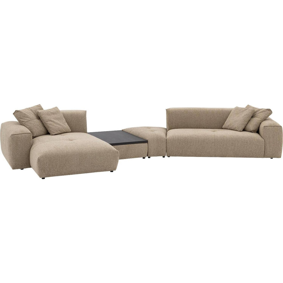 Goossens Bank Lago bruin, stof, 3,5-zits, met chaise longue links afbeelding 1