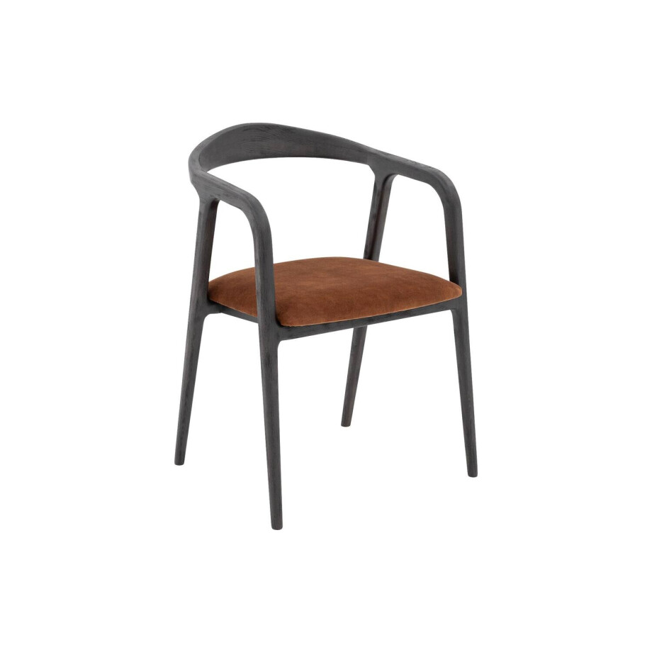 Goossens Stoel Laura met Massief Houten Frame bruin velvet stof met armleuning, afbeelding 1