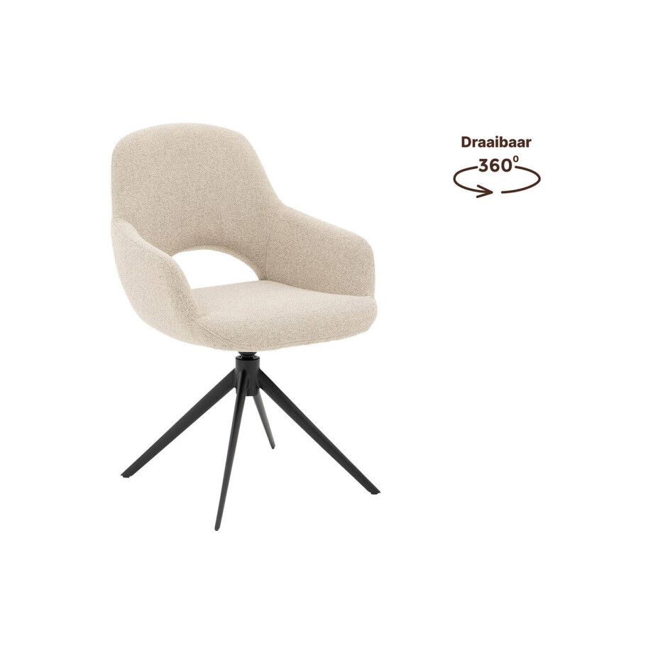 Goossens Stoel Bonna beige stof graden draaibaar met returnfunctie met armleuning, modern design afbeelding 1