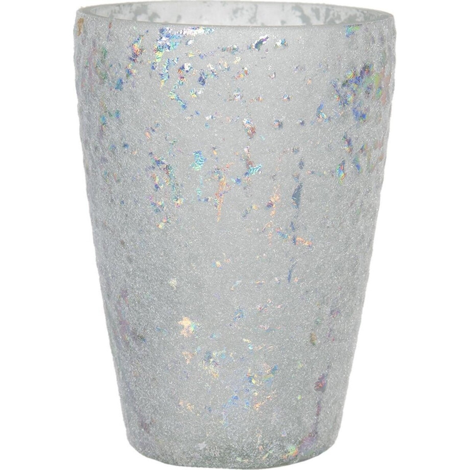 Clayre & Eef Theelichthouder Ø 9x13 cm Wit Glas afbeelding 1