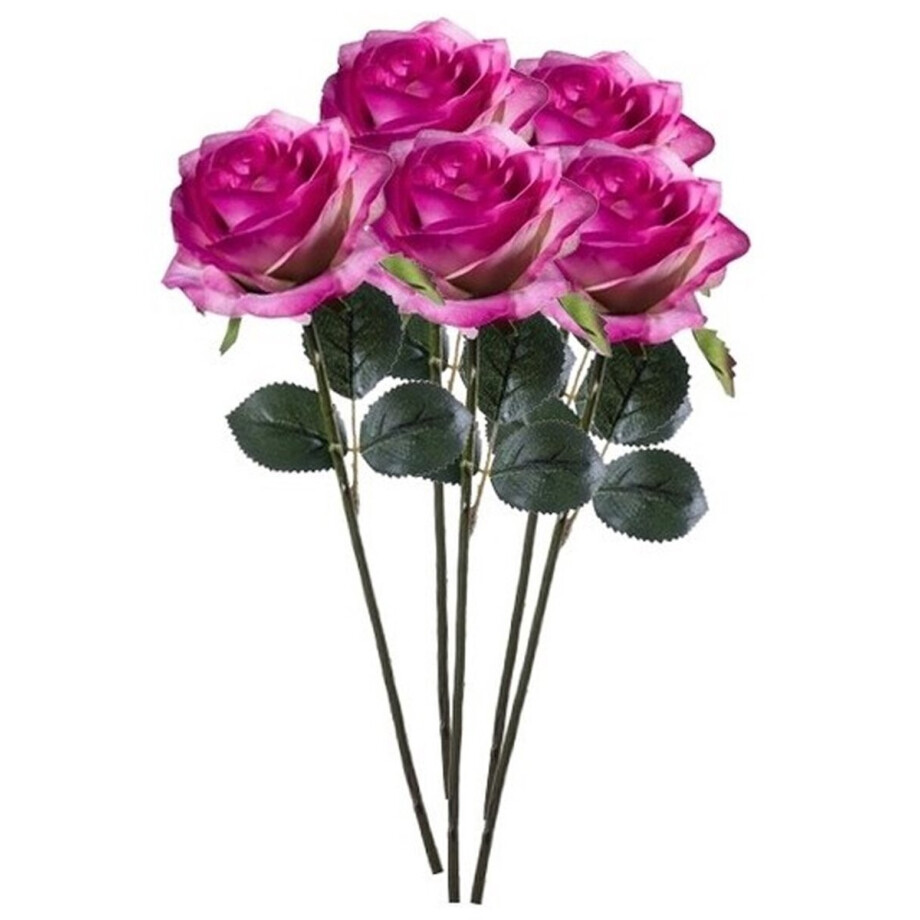 Emerald Kunstbloemen roos - 5x - rozen - Simone - fuchsia - 45 cm - decoratie bloemen afbeelding 1
