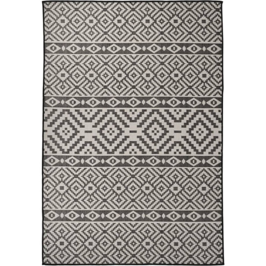 vidaXL - Buitenkleed - met - patroon - platgeweven - 160x230 - cm - zwart afbeelding 1