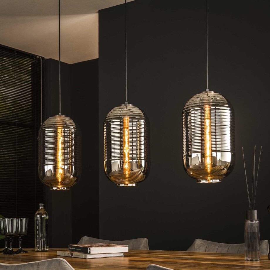 LifestyleFurn Hanglamp 'Efram' 3-lamps, Glas, kleur Artic Zwart LifestyleFurn Hanglamp 'Efram' 3-lamps, Glas, kleur Artic Zwart afbeelding 1