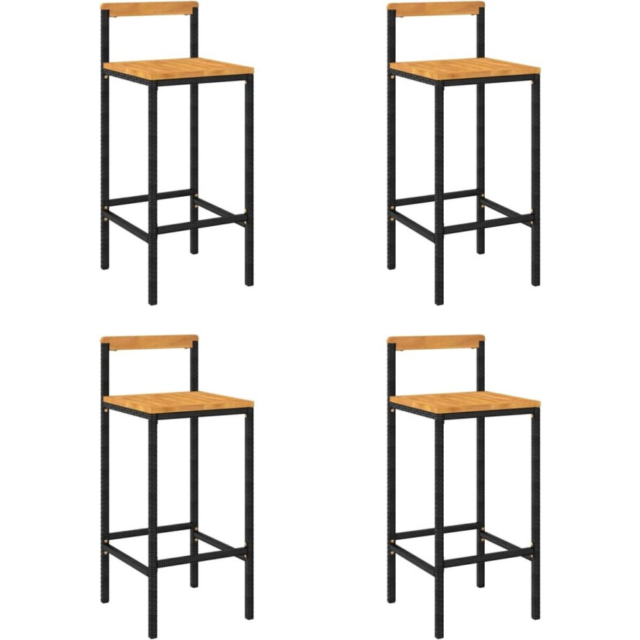 vidaXL - Barkrukken - 4 - st - poly - rattan - en - massief - acaciahout - zwart afbeelding 1