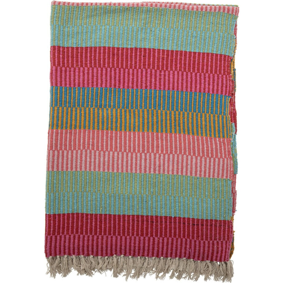 Bloomingville - Plaid Isnel - 160x130cm - groen, roze, blauw gestreept - gerecycled katoen afbeelding 1