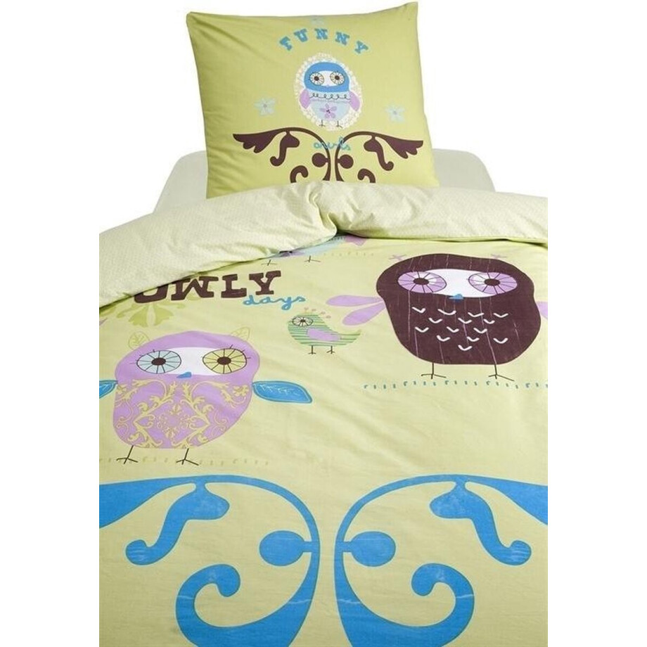 Damai Owly Dekbedovertrek - Eenpersoons - 140x200 cm - Green afbeelding 1