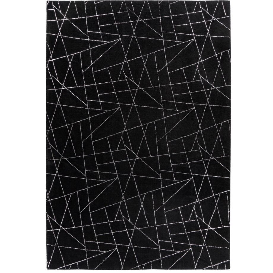 Padiro laagpolig vloerkleed 160 x 230 cm - zwart / zilver - modern abstract design - geschikt voor vloerverwarming - van polyester Padiro laagpolig vloerkleed 160 x 230 cm - zwart / zilver - modern abstract design - geschikt voor vloerverwarming - van polyester afbeelding 1