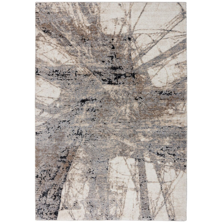 Padiro laagpolig vloerkleed 140 x 200 cm - grijs - modern abstract patroon - geschikt voor vloerverwarming - van polypropyleen en polyester afbeelding 1