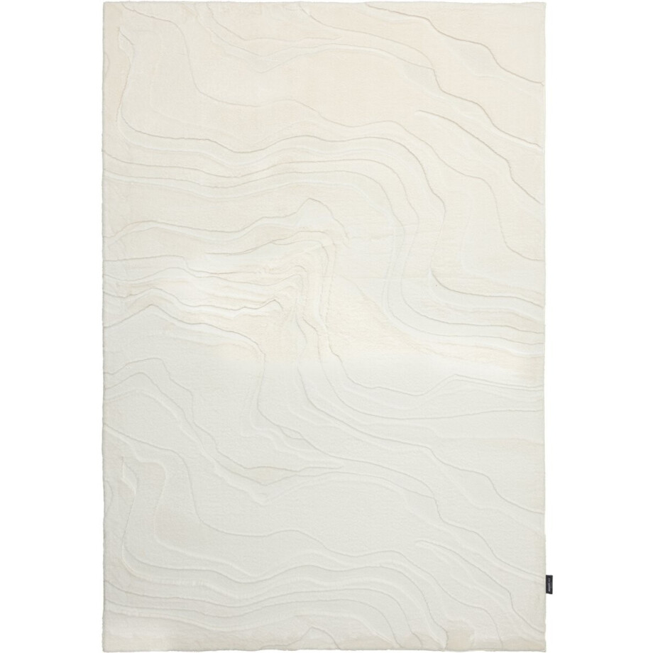 Padiro laagpolig vloerkleed 160 x 230 cm - wit - modern golfoptiek - met reliëf - geschikt voor vloerverwarming - van polyester en wol afbeelding 1