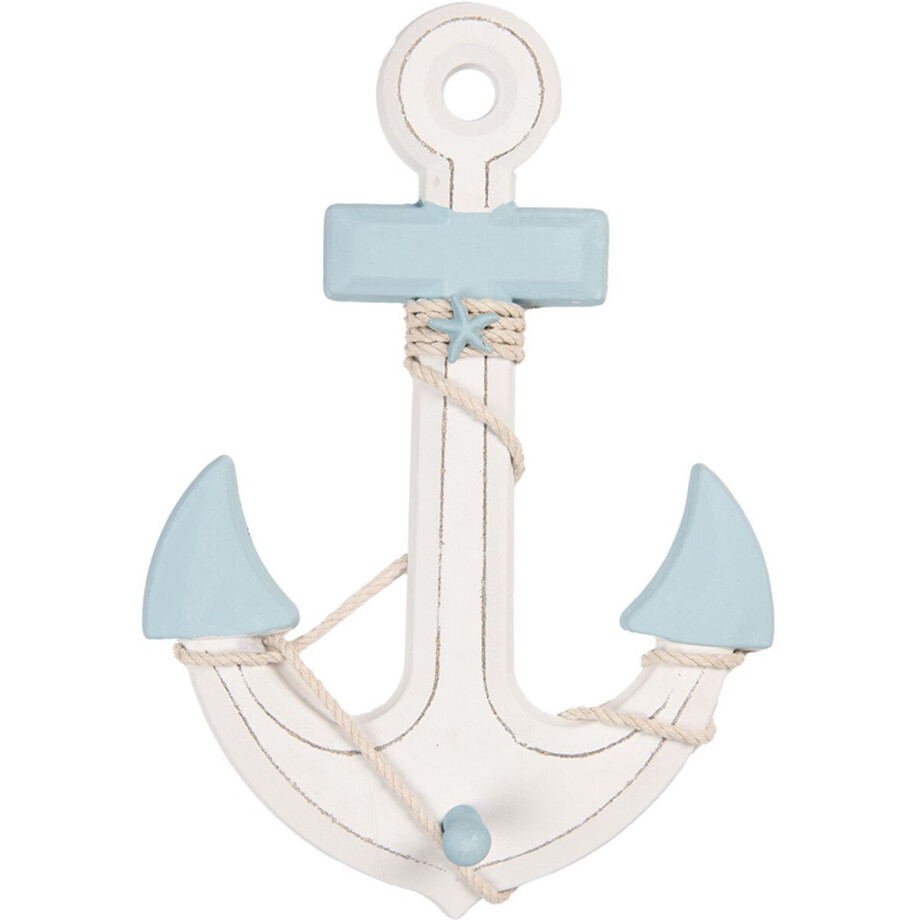 Clayre & Eef Decoratie Anker 22x5x33 cm Wit Blauw MDF afbeelding 1