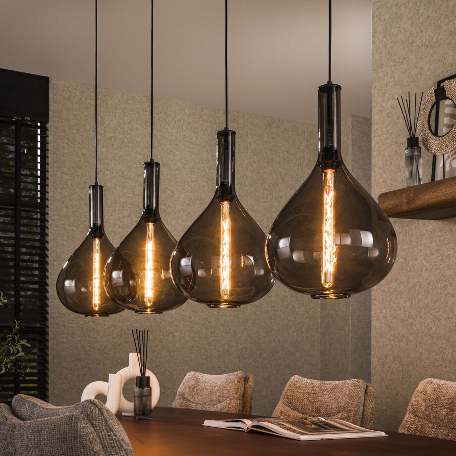 LifestyleFurn Hanglamp 'Suki' Smoke glas, 4-lamps LifestyleFurn Hanglamp 'Suki' Smoke glas, 4-lamps afbeelding 1