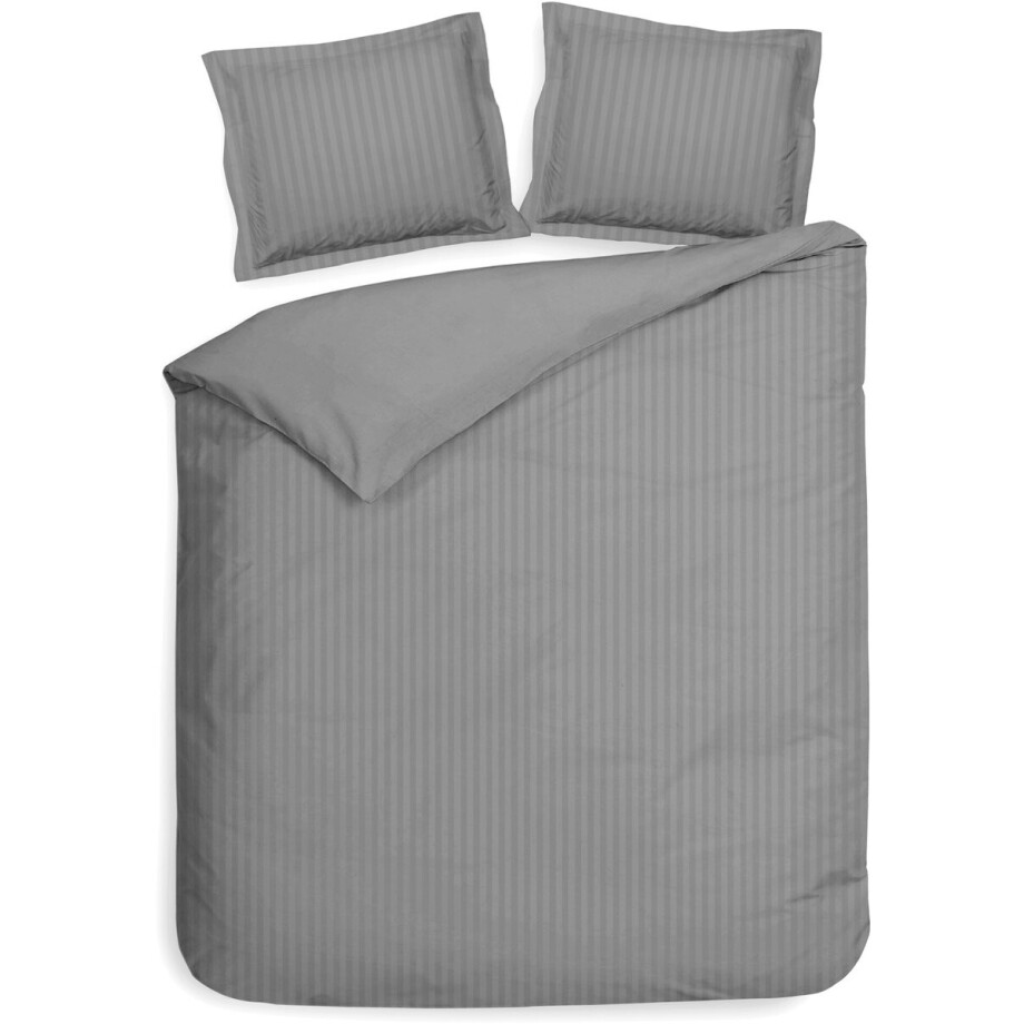 Heckettlane Dekbedovertrek Banda - Bedlinnen met Strepen - 200x200-220 cm - Tweepersoons - Grijs - Dekbedovertrek van 100% Katoen-Satijn afbeelding 1