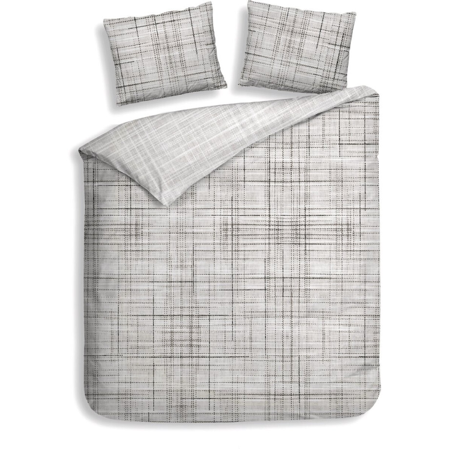 Heckettlane Dekbedovertrek Helgi - Bedlinnen met Strepen print - 260x220 cm - Grijs - Dekbedhoes van 100% Katoen-Twill afbeelding 1