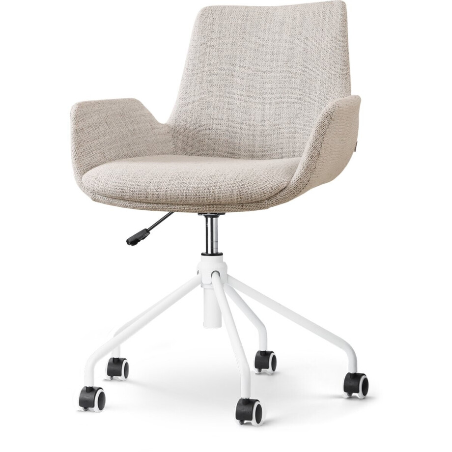 Nolon Nout-Eef Bureaustoel Beige Gemêleerd - Stof - Verstelbaar - Wielen - Wit Onderstel - Lage Armleuning - Modern - Design - Comfortabel afbeelding 1