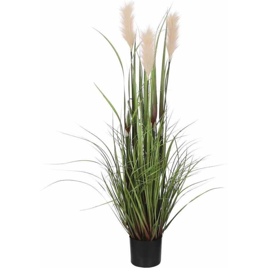 Mica Decorations - gras pluim kunstplant - groen/creme - H120 x D45 cm afbeelding 1