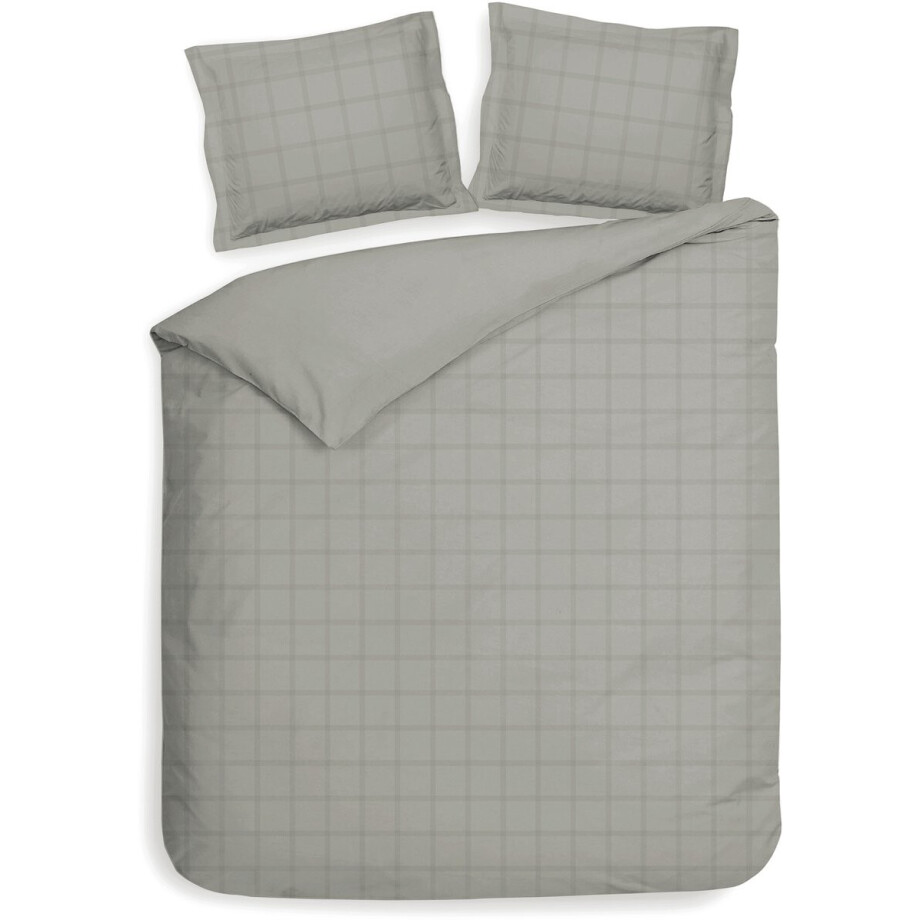 Heckettlane Dekbedovertrek Diamante - Bedlinnen - Tweepersoons - 200x200-220 cm - Grijs - Dekbedovertrek van 100% Katoen-Satijn afbeelding 1