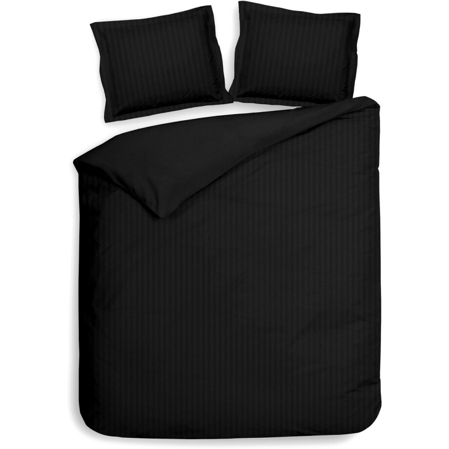 Heckettlane Dekbedovertrek Banda - Bedlinnen met Strepen - 260x200-220 cm - Zwart - Dekbedovertrek van 100% Katoen-Satijn afbeelding 1