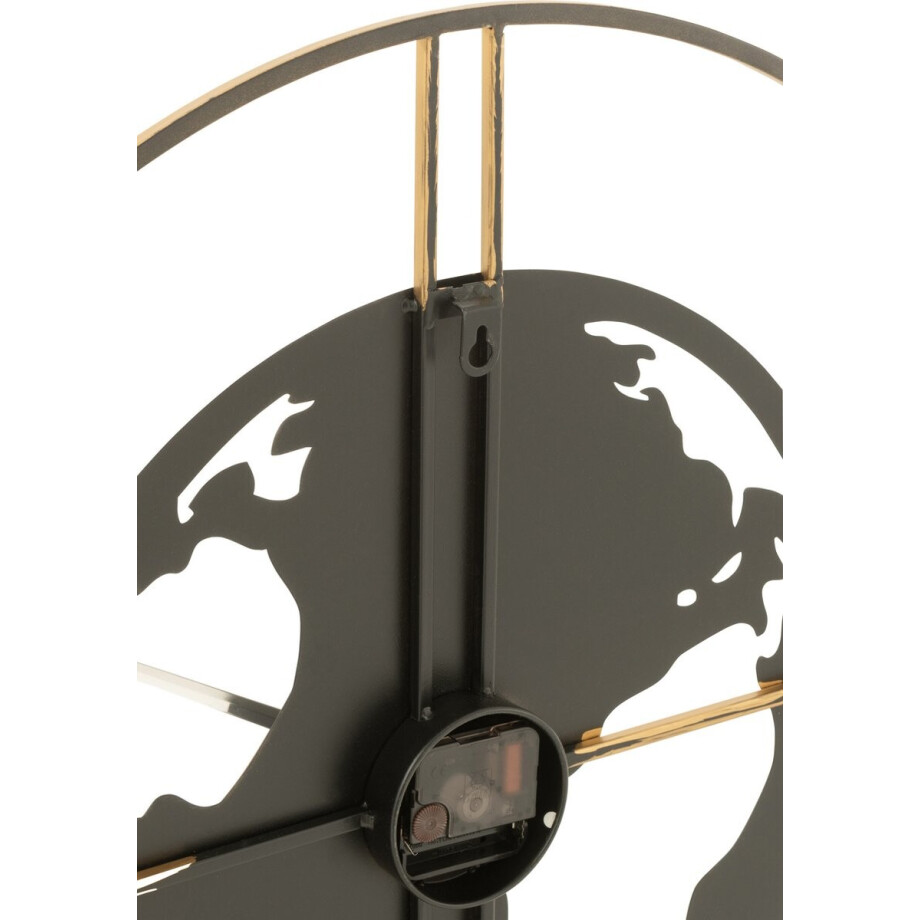 J-Line klok Wereldkaart Gaten - metaal - goud/zwart - small - Ø 60 cm afbeelding 1