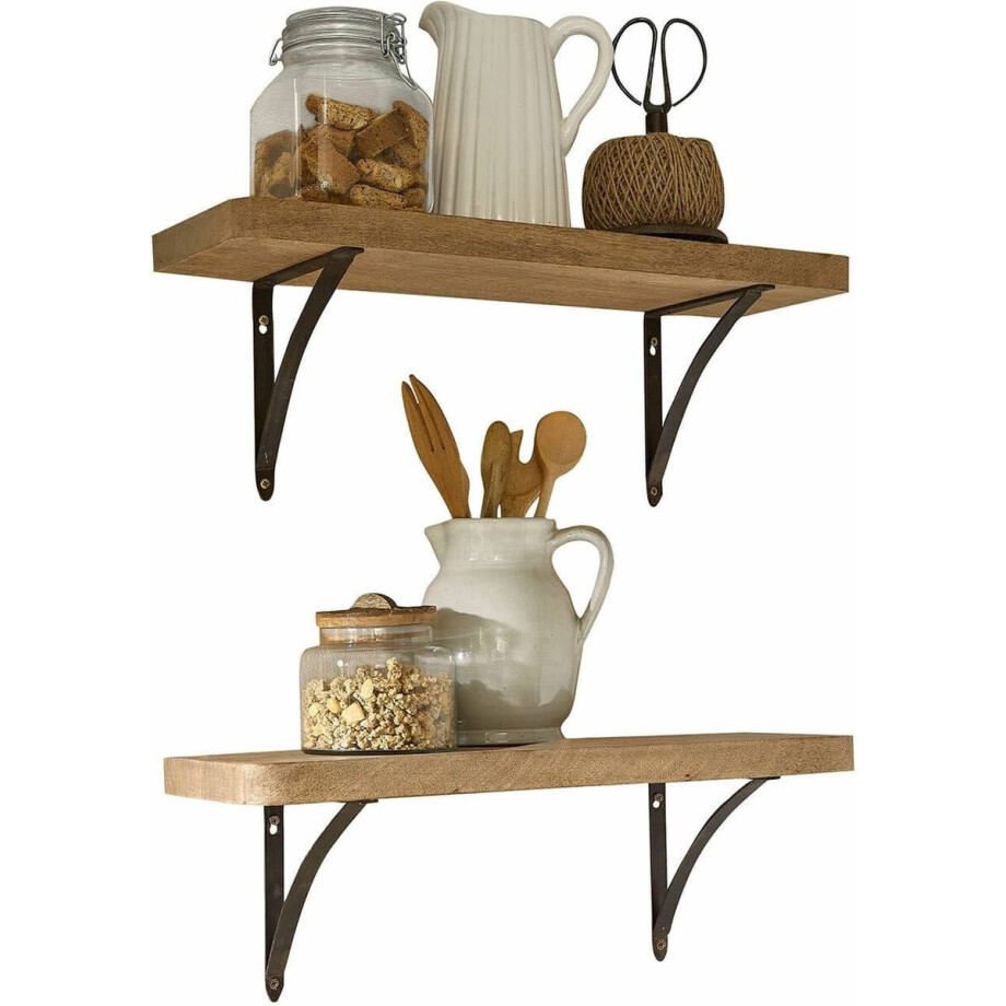 LOBERON Wandplank set van 2 Thalindria bruin/zwart afbeelding 1