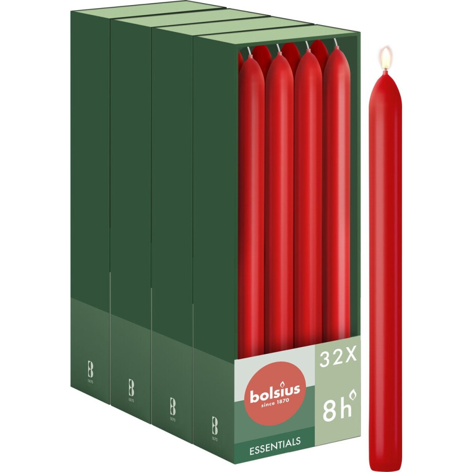 Bolsius - Gladde Dinerkaarsen - 23 cm - 32 stuks - Rood Bolsius - Gladde Dinerkaarsen - 23 cm - 32 stuks - Rood afbeelding 1
