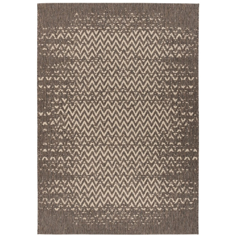 Padiro buitenkleed 80 x 150 cm - bruin / crème - modern abstract design - geschikt voor vloerverwarming - van polypropyleen Padiro buitenkleed 80 x 150 cm - bruin / crème - modern abstract design - geschikt voor vloerverwarming - van polypropyleen afbeelding 1