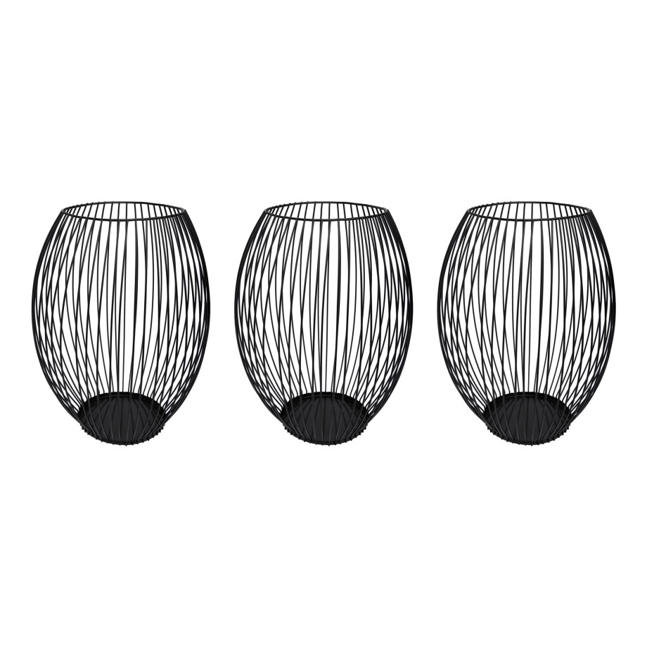 QUVIO Kaarsenhouder met frame - ø9x21 cm - Rond - Metaal - Zwart - set van 3 afbeelding 1