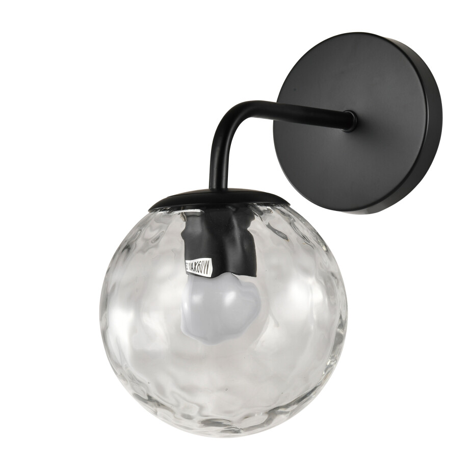 QUVIO Zwarte wandlamp - Met glazen bol - Metaal - Glas - Zwart afbeelding 1