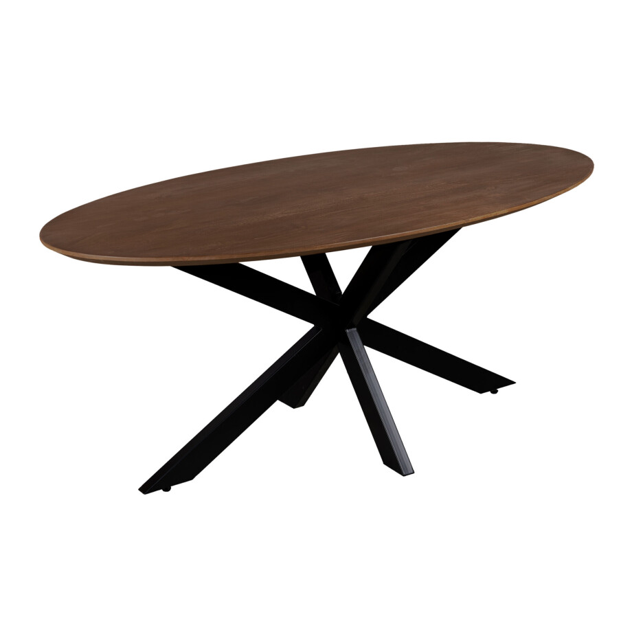 QUVIO Eettafel Sofia - Ovaal - 160x90 cm - Stalen kruispoot - FSC® gecertificeerd mangohout - Bruin afbeelding 1