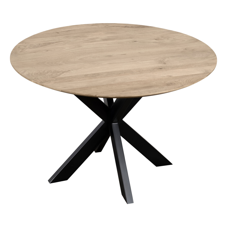 QUVIO Eettafel Sofia - Rond - Ø130 - Stalen kruispoot - FSC®-gecertificeerd mangohout - Naturel afbeelding 1