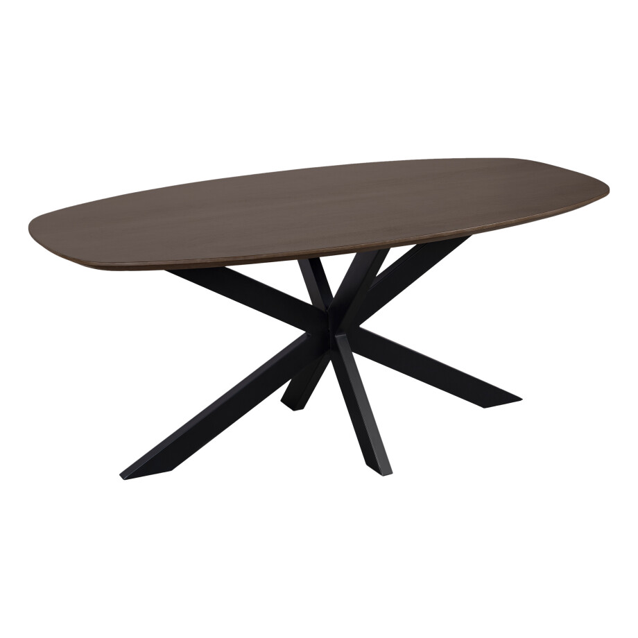 QUVIO Eettafel Sofia - Deens Ovaal - 180 x 90 cm - Stalen kruispoot - FSC® gecertificeerd mangohout - Walnoot bruin afbeelding 1