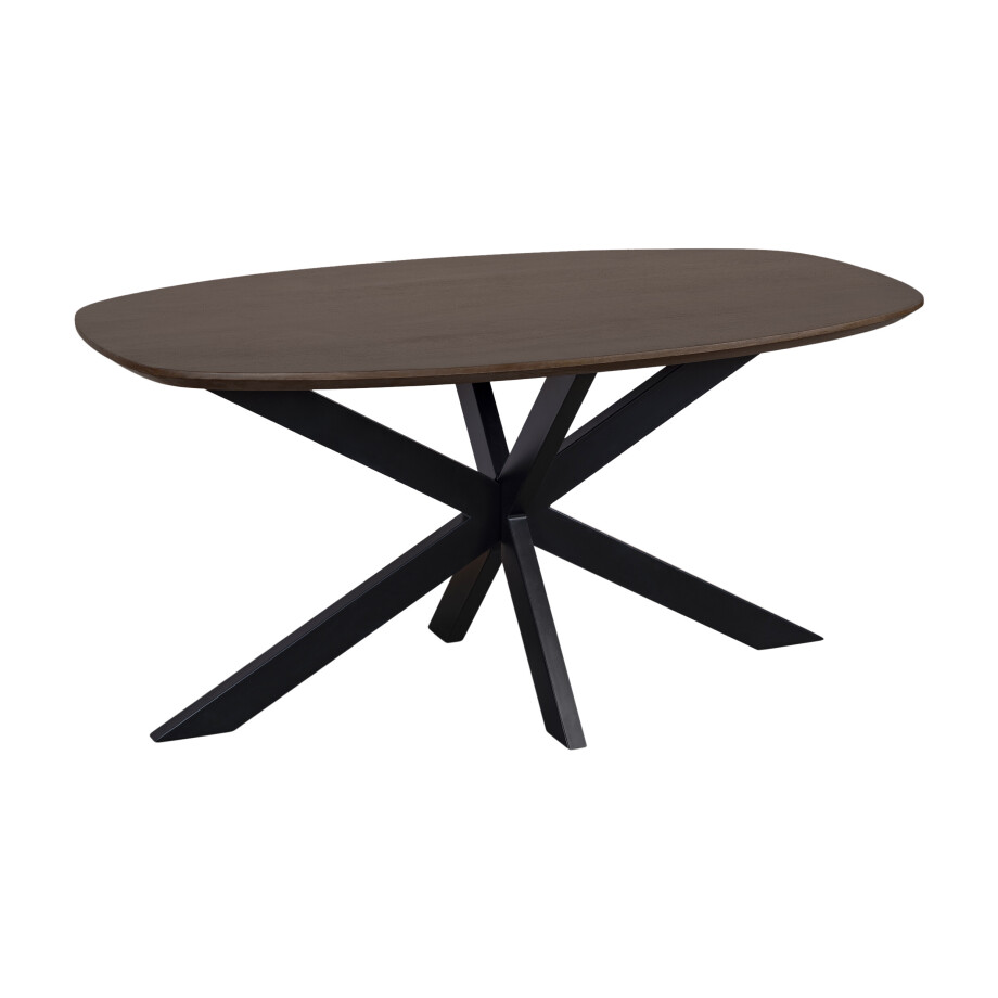 QUVIO Eettafel Sofia - Deens Ovaal - 160 x 90 cm - Stalen kruispoot - FSC® gecertificeerd mangohout - Walnoot bruin QUVIO Eettafel Sofia - Deens Ovaal - 160 x 90 cm - Stalen kruispoot - FSC® gecertificeerd mangohout - Walnoot bruin afbeelding 1