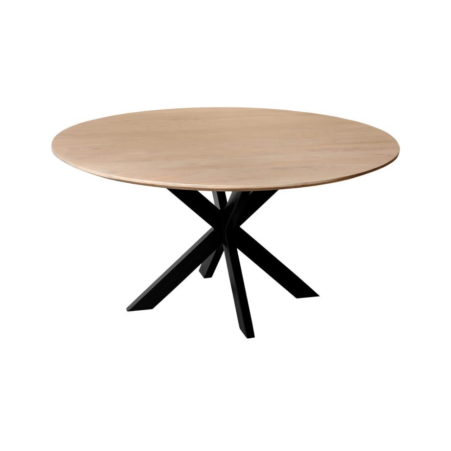 QUVIO Eettafel Sofia - Rond - Stalen kruispoot - FSC®-gecertificeerd mangohout - ø150 cm - Naturel afbeelding 1