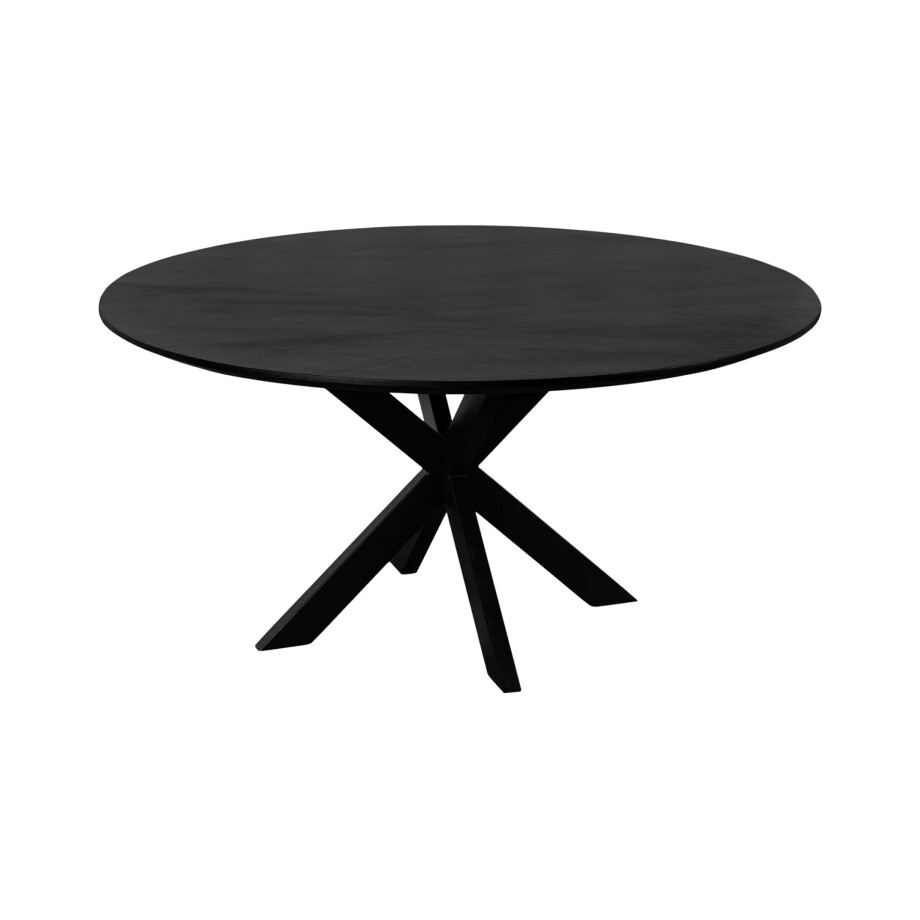 QUVIO Eettafel Sofia - Rond - Stalen kruispoot - FSC®-gecertificeerd mangohout - ø150 cm - Zwart afbeelding 1