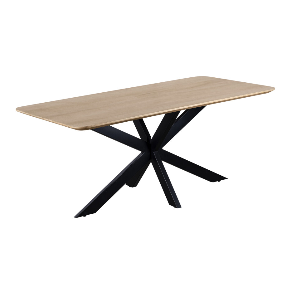 QUVIO Eettafel Sofia - Rechthoekig - Stalen kruispoot - FSC®-gecertificeerd mangohout - 180x90 cm - Naturel afbeelding 1