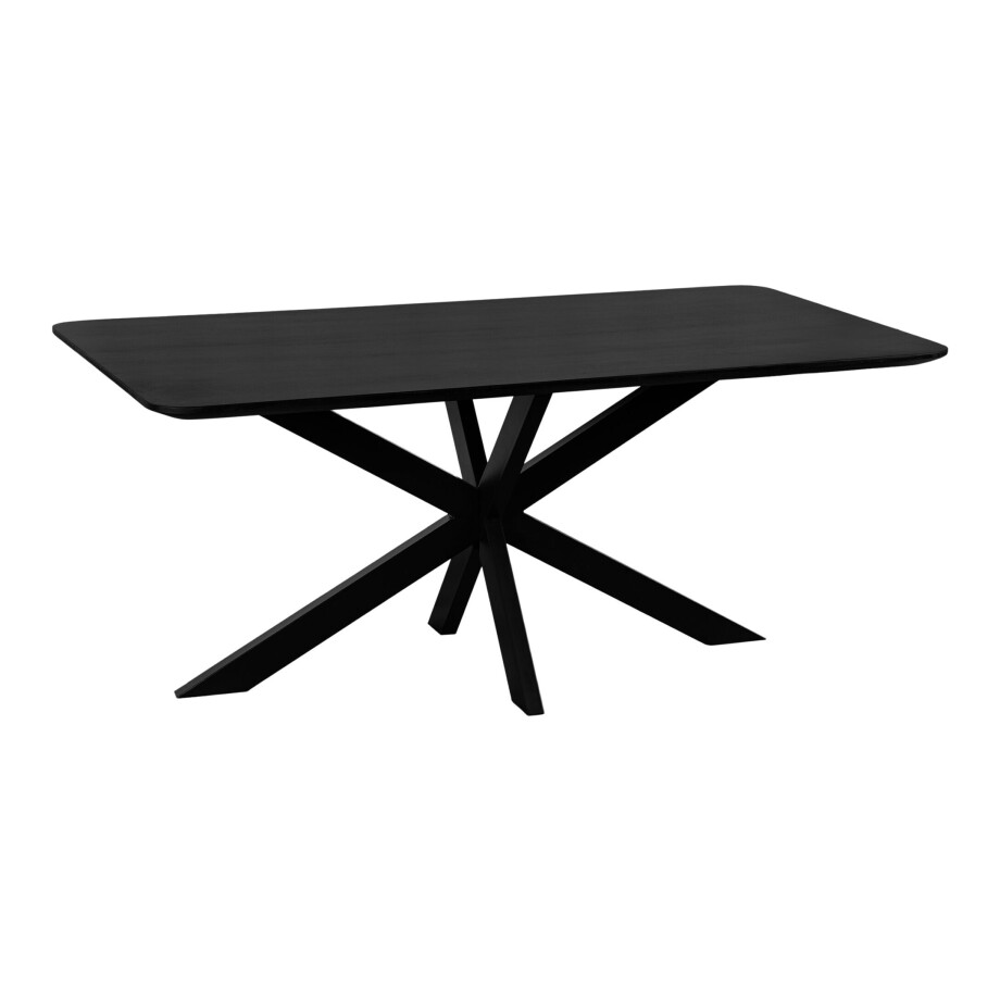 QUVIO Eettafel Sofia - Rechthoekig - Stalen kruispoot - FSC®-gecertificeerd mangohout - 180x90 cm - Zwart afbeelding 1