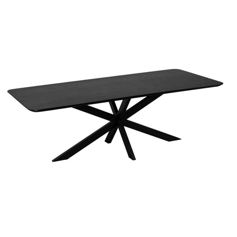 QUVIO Eettafel Sofia - Rechthoekig - Stalen kruispoot - FSC®-gecertificeerd mangohout - 220x110 cm - Zwart afbeelding 1