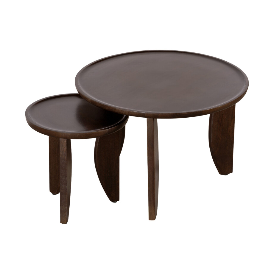 Lewis & Loft Salontafel Luuk - FSC® mangohout - Rond - Walnoot bruin - Set van 2 afbeelding 1