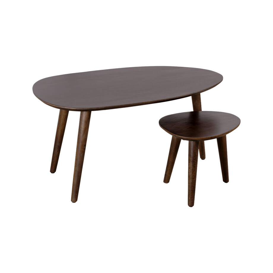 Lewis & Loft Salontafel Lela - Organisch - FSC®-gecertificeerd mangohout - Walnoot bruin - Set van 2 afbeelding 1