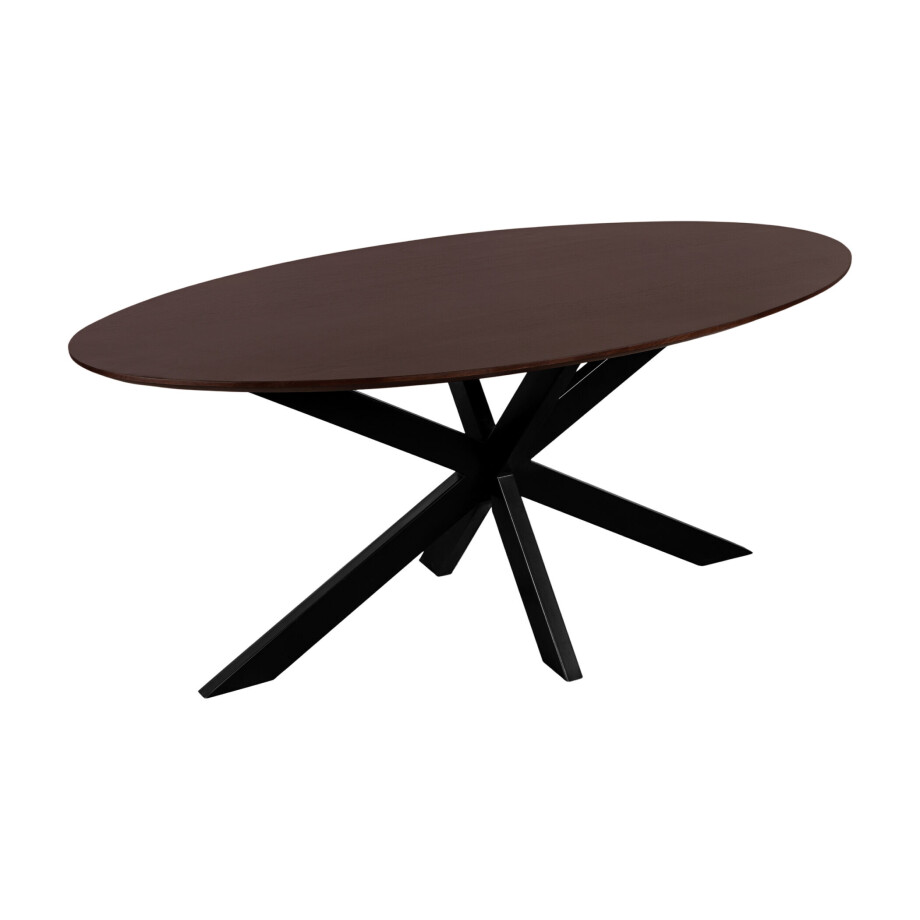 QUVIO Eettafel Sofia - Ovaal - 180x90 cm - Stalen kruispoot - FSC® gecertificeerd mangohout - Walnoot bruin QUVIO Eettafel Sofia - Ovaal - 180x90 cm - Stalen kruispoot - FSC® gecertificeerd mangohout - Walnoot bruin afbeelding 1