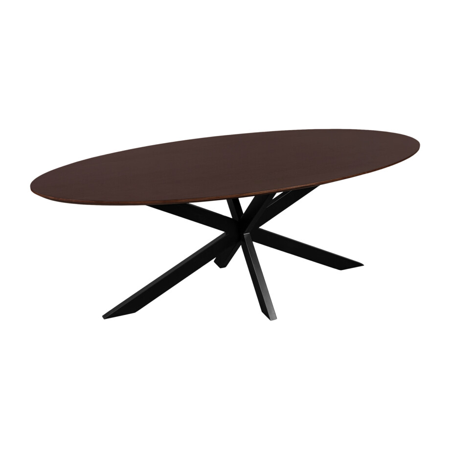 QUVIO Eettafel Sofia - Ovaal - 220x100 cm - Stalen kruispoot - FSC® gecertificeerd mangohout - Walnoot bruin QUVIO Eettafel Sofia - Ovaal - 220x100 cm - Stalen kruispoot - FSC® gecertificeerd mangohout - Walnoot bruin afbeelding 1