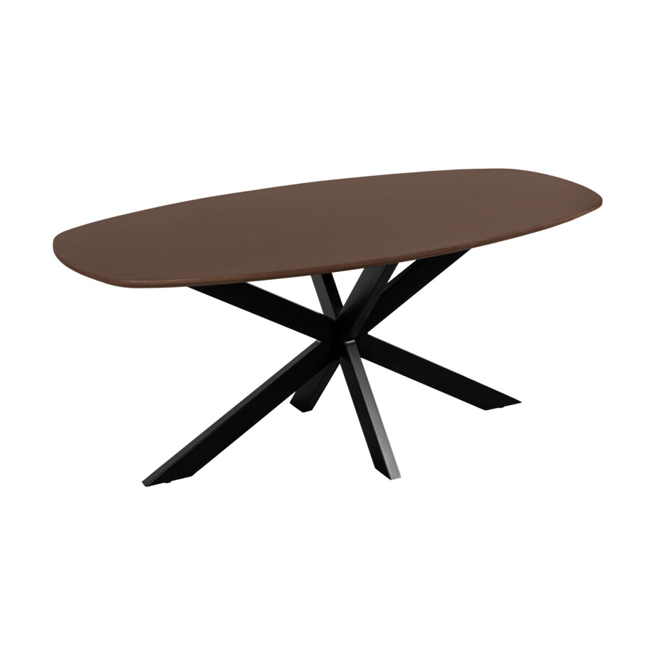QUVIO Eettafel Sofia - Deens ovaal - 160x90 cm - Stalen kruispoot - FSC®-gecertificeerd mangohout - Bruin afbeelding 1
