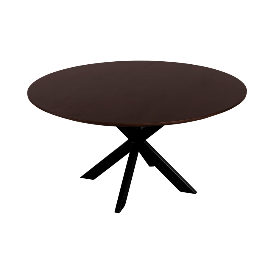 QUVIO Eettafel Sofia - ø150 cm - Stalen kruispoot - FSC®-gecertificeerd mangohout - Walnoot bruin QUVIO Eettafel Sofia - ø150 cm - Stalen kruispoot - FSC®-gecertificeerd mangohout - Walnoot bruin afbeelding 1