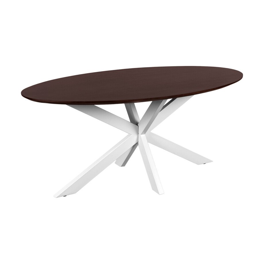 QUVIO Eettafel Sofia - Ovaal - 180x90 cm - Witte kruispoot - FSC® gecertificeerd mangohout - Walnoot bruin QUVIO Eettafel Sofia - Ovaal - 180x90 cm - Witte kruispoot - FSC® gecertificeerd mangohout - Walnoot bruin afbeelding 1